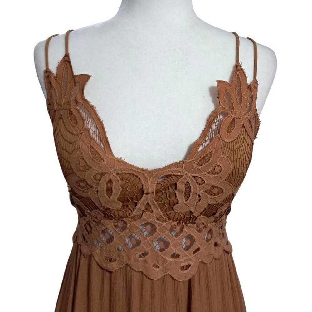 Y2K Justify L Rust Brown Leaf Lace Fairycore Boho Ruffle Mini Sundress Back - Picture 4 of 11